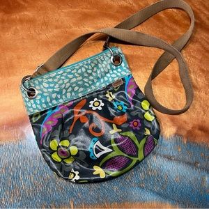 Fossil Key per Canvas Coated Floral bird print bag